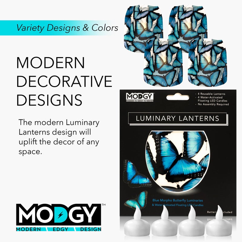 MODGY Luminary Lanterns Floating LED Candles with Batteries Included - Luminaries are Great for Weddings, Parties, Patios & Celebrations of All Kinds (Morpho), Pack of 4 - Image 5